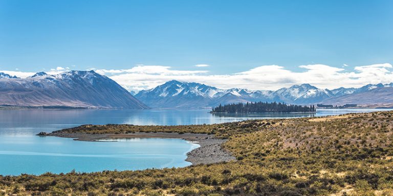 Lake Tekapo in a sunny day